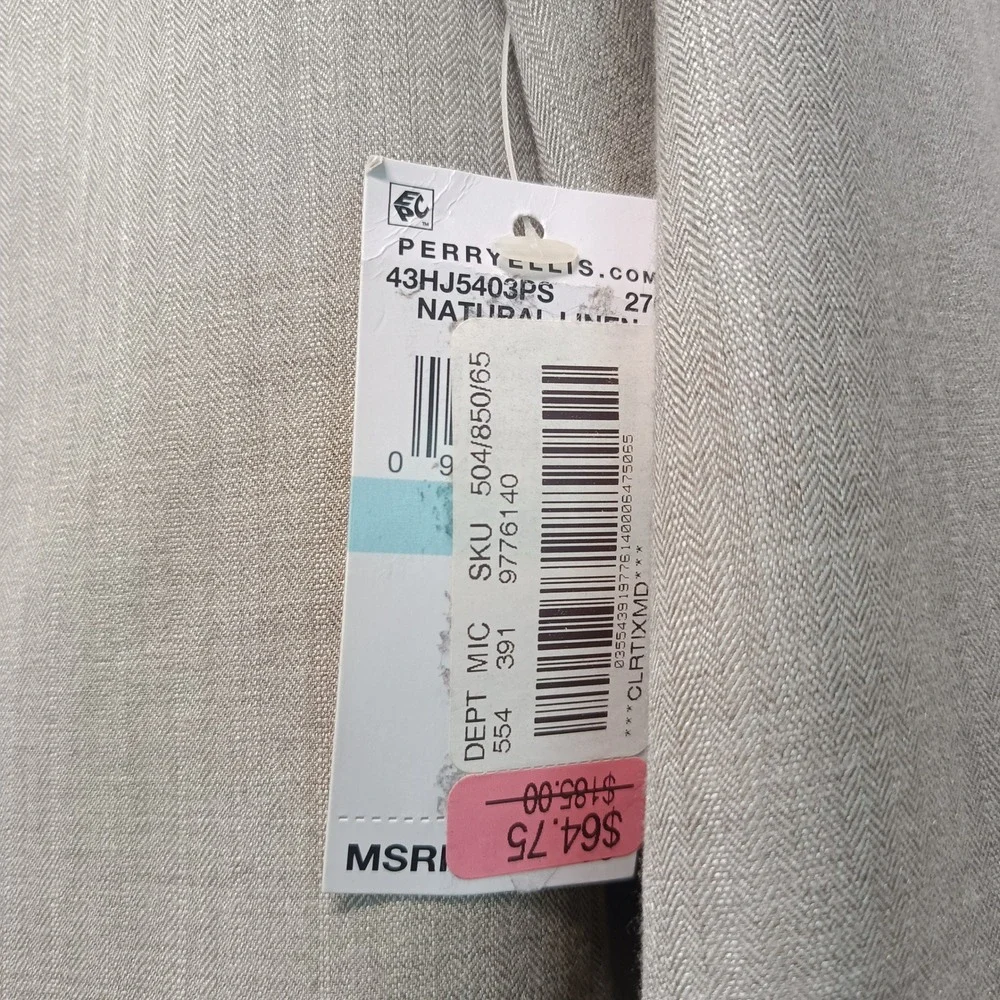 Perry Ellis Mens 40R Natural Linen Look Blazer Tan 2-Button Jacket NWT Casual